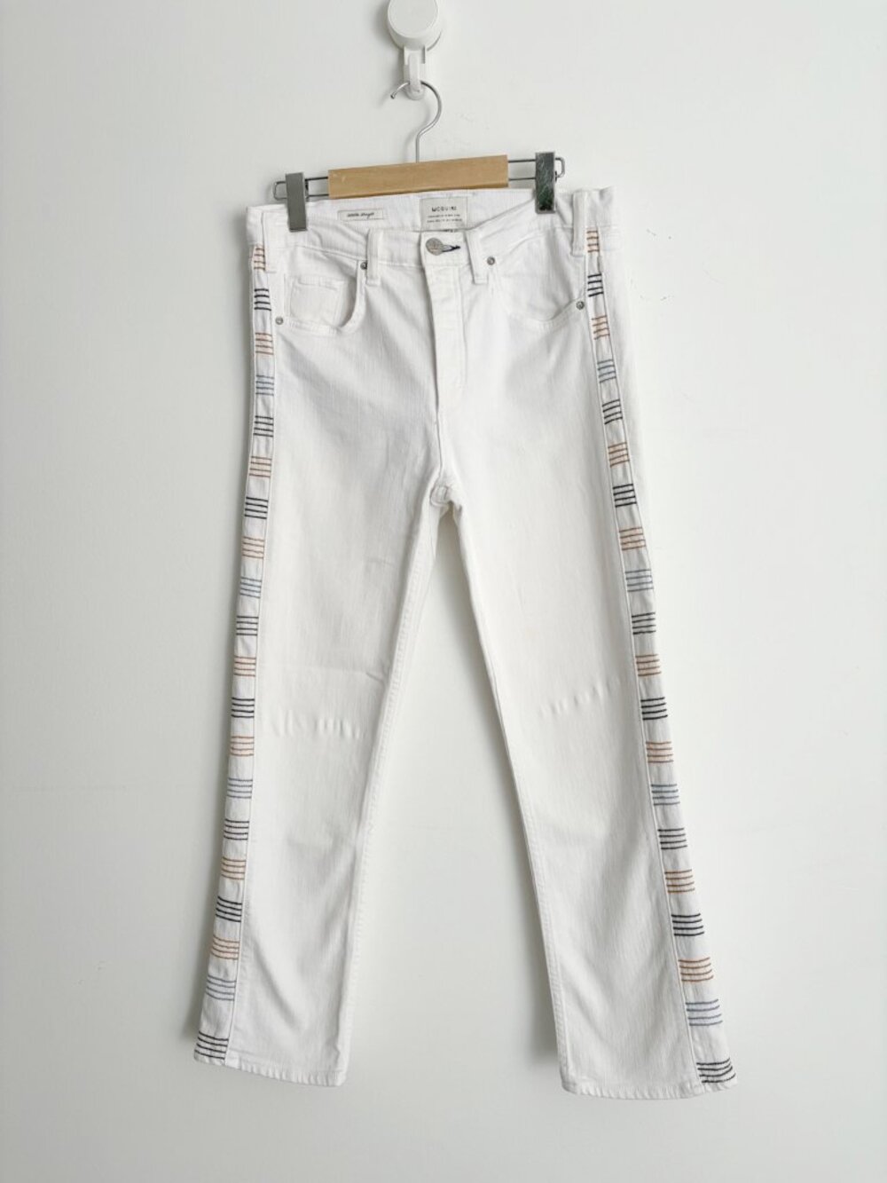 Anthropologie McGuire Valletta White Embroidered Cropped Straight Jeans 30